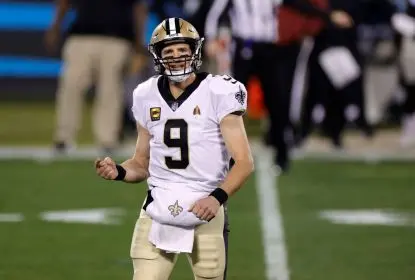 CHARLOTTE, NORTH CAROLINA - JANUARY 03: Quarterback Drew Brees #9 of the New Orleans Saints reacts following a play during the third quarter of their game against the Carolina Panthers at Bank of America Stadium on (Photo by