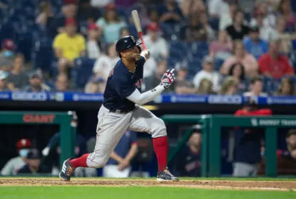 PHILADELPHIA, PA - MAY 22: Xander Bogaerts #2 of the Boston Red Sox hits a solo home run in the top of the sixth inning against the Philadelphia Phillies at Citizens Bank Park on May 22, 2021 in Philadelphia, Pennsylvania. The Red Sox defeated the Phillies 4-3