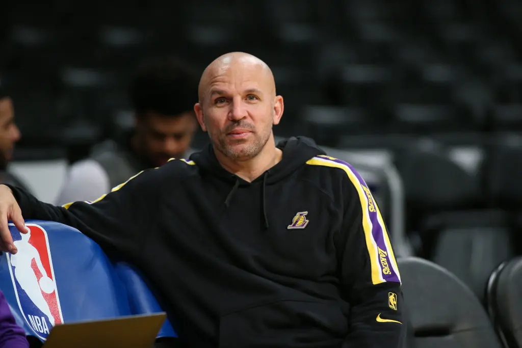 LOS ANGELES, CA - FEBRUARY 06: Los Angeles Lakers assistant Jason Kidd in a hoodie before the Houston Rockets vs Los Angeles Lakers game on February 06, 2020, at Staples Center in Los Angeles, CA
