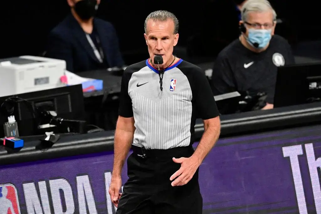 NEW YORK, NEW YORK - MAY 25: Referee Ken Mauer #41 officiates in Game Two of the First Round of the 2021 NBA Playoffs between the Brooklyn Nets and the Boston Celtics at Barclays Center on May 25, 2021 in New York City