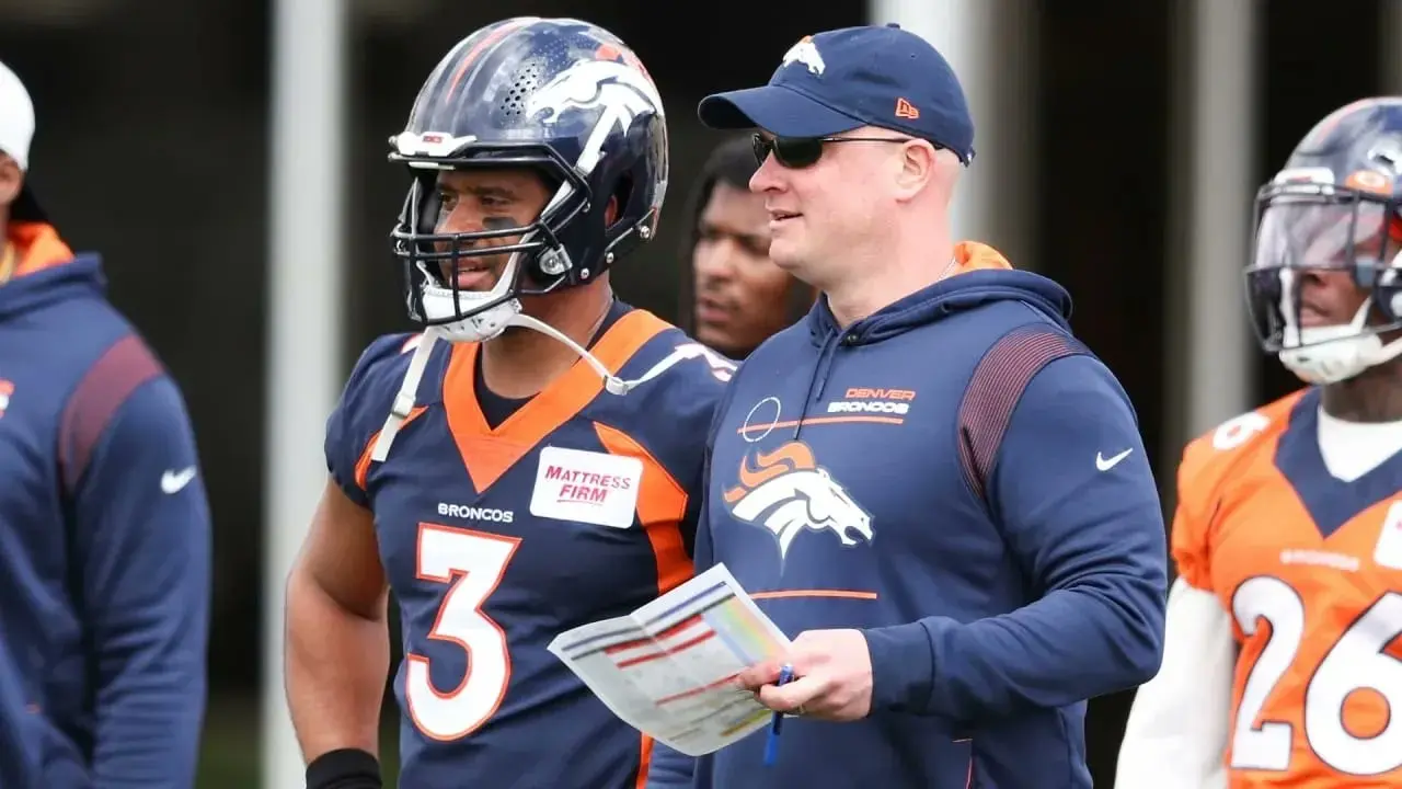 Broncos quarterback Russell Wilson and head coach Nathaniel Hackette