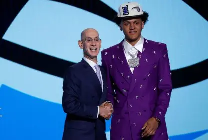 NEW YORK, NEW YORK - JUNE 23: NBA commissioner Adam Silver and Paolo Banchero pose for photos after Banchero was drafted with the 1st overall pick by the Orlando Magic during the 2022 NBA Draft at Barclays Center on June 23, 2022 in New York City
