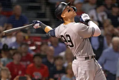 Boston, MA - September 13: New York Yankee Aaron Judge is pictured swinging during his top of the first inning at-bat. The Yankees beat the Boston Red Sox, 7-6