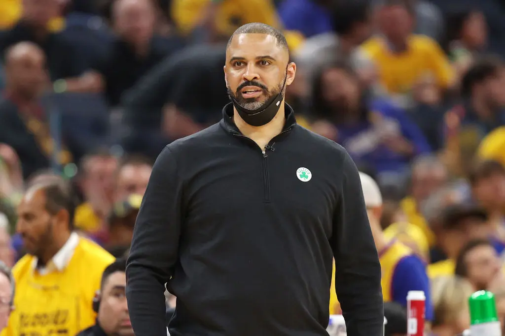 SAN FRANCISCO, CALIFORNIA - JUNE 02: Head coach Ime Udoka of the Boston Celtics looks on during the second quarter against the Golden State Warriors in Game One of the 2022 NBA Finals at Chase Center on June 02, 2022 in San Francisco, California.