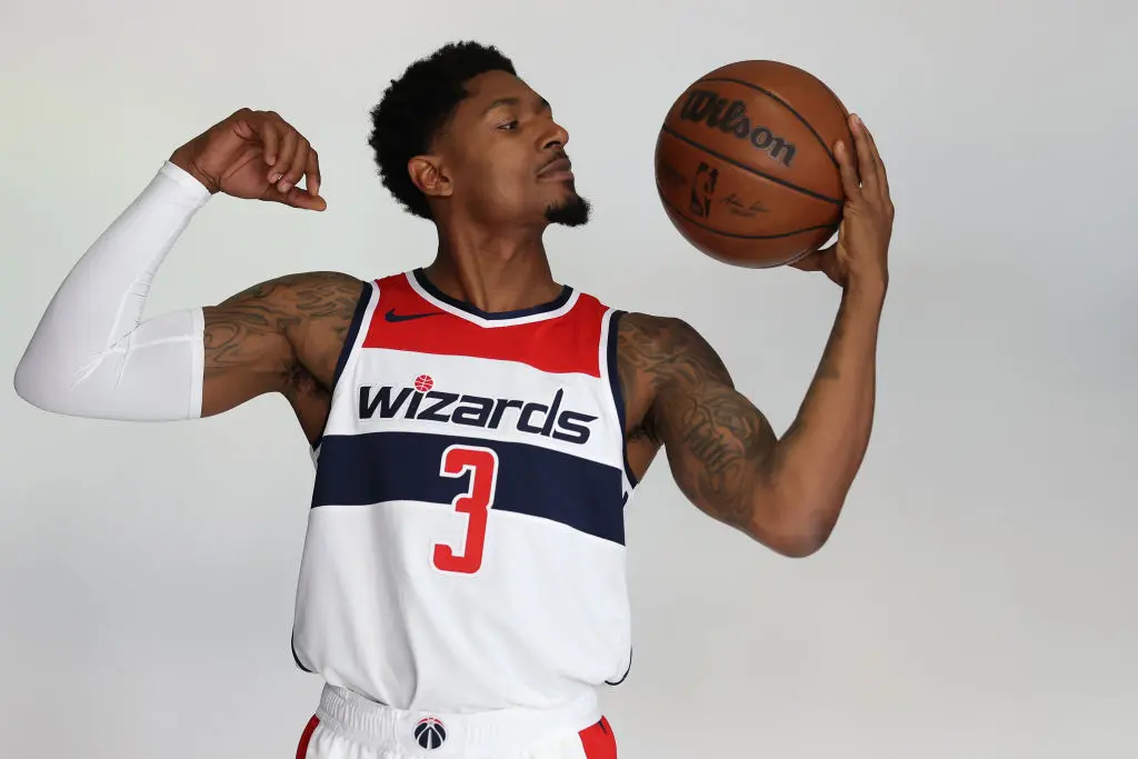 WASHINGTON, DC - SEPTEMBER 23: Bradley Beal #3 of the Washington Wizards participates during the Washington Wizards Media Day at Capital One Arena on September 23, 2022 in Washington, DC. The 2022–23 NBA season will begin in October.
