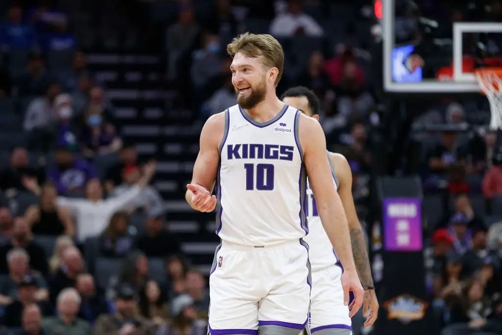 SACRAMENTO, CALIFORNIA - MARCH 07: Domantas Sabonis #10 of the Sacramento Kings looks on in the third quarter against the New York Knicks at Golden 1 Center on March 07, 2022 in Sacramento, California.