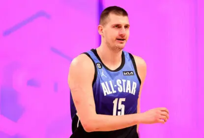 SALT LAKE CITY, UTAH - FEBRUARY 19: Nikola Jokic #15 of the Denver Nuggets reacts during the first half in the 2023 NBA All Star Game between Team Giannis and Team LeBron at Vivint Arena on February 19, 2023 in Salt Lake City, Utah.