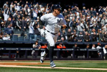 NEW YORK, NY - MARCH 30: Aaron Judge #99 of the New York Yankees hits a home run during the first inning against the San Francisco Giants on Opening Day at Yankee Stadium on March 30, 2023, in New York, New York