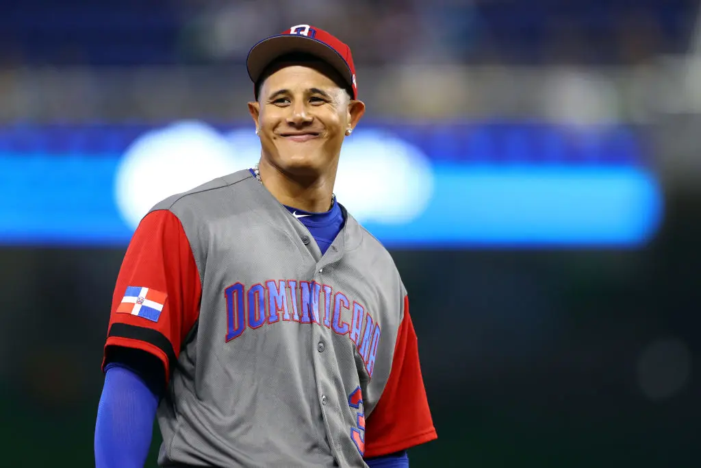 MIAMI, FL - MARCH 12: Manny Machado #3 of Team Dominican Republic smiles during Game 5 of Pool C of the 2017 World Baseball Classic against Team Colombia on Sunday, March 12, 2017 at Marlins Park in Miami, Florida