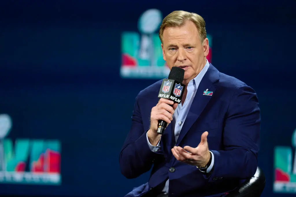 PHOENIX, AZ - FEBRUARY 08: NFL Commissioner Roger Goodell speaks during a press conference ahead of Super Bowl LVII at the Phoenix Convention Center on February 8, 2023 in Phoenix, Arizona