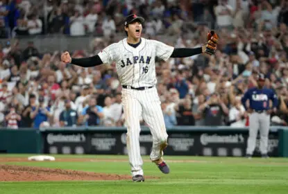 MIAMI, FLORIDA - MARCH 21: Shohei Ohtani #16 of Team Japan reacts after the final out of the World Baseball Classic Championship defeating Team USA 3-2 at loanDepot park on March 21, 2023 in Miami, Florida