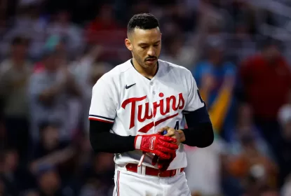 MINNEAPOLIS, MN - MAY 09: Carlos Correa #4 of the Minnesota Twins reacts to striking out against the San Diego Padres in the seventh inning at Target Field on May 9, 2023 in Minneapolis, Minnesota. The Padres defeated the Twins 6-1