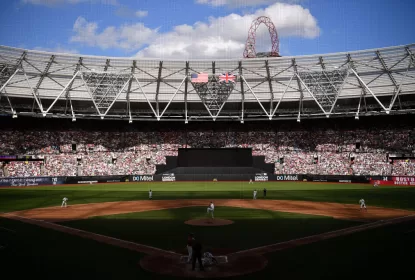 LONDON, ENGLAND - JUNE 30: A general view of the action during the MLB London Series game between the New York Yankees and the Boston Red Sox at London Stadium on June 30, 2019 in London, England.
