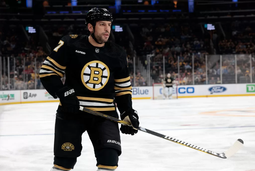 BOSTON, MA - OCTOBER 03: Boston Bruins left wing Milan Lucic (17) during a game between the Boston Bruins and the Washington Capitals on October 3, 2023, at TD Garden in Boston, Massachusetts.