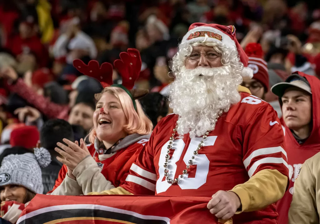 SANTA CLARA, CA - DECEMBER 21: Santa brought Christmas early to the San Francisco 49ers with a win in the game between the Los Angeles Rams and the San Francisco 49ers on Saturday, December 21, 2019 at Levi's Stadium in Santa Clara, California