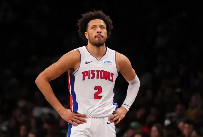 NEW YORK, NEW YORK - DECEMBER 23: Cade Cunningham #2 of the Detroit Pistons looks on against the Brooklyn Nets in the second half at Barclays Center on December 23, 2023 in the Brooklyn borough of New York City. The Nets defeated the Pistons 126-115.