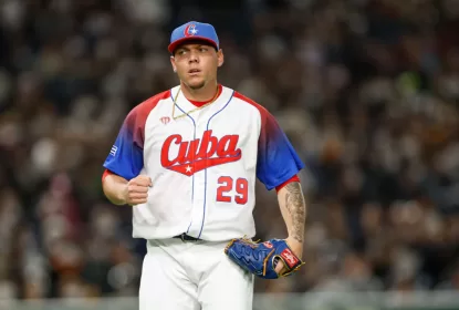 TOKYO, JAPAN - MARCH 15: Yariel Rodriguez #29 of Team Cuba reacts in the first inning during the 2023 World Baseball Classic Quarterfinal game between Team Australia and Team Cuba at Tokyo Dome on Wednesday, March 15, 2023 in Tokyo, Japan