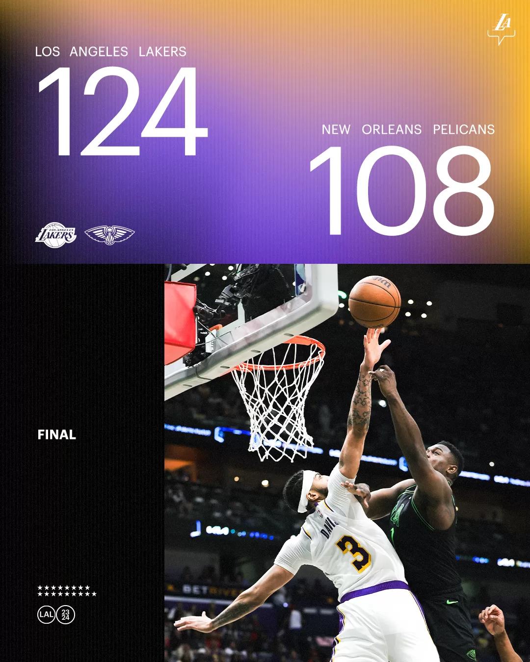 Los Angeles Lakers vitória x Pelicans